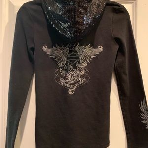 Harley Davidson shirt with rhinestone sequin hood